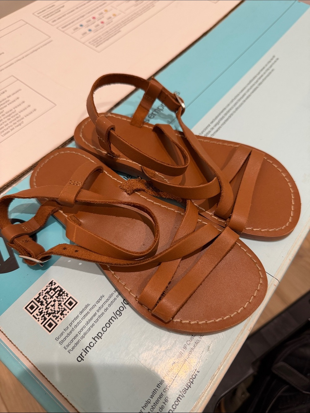 Zara Tan Strappy Kids Sandals with Ankle Strap